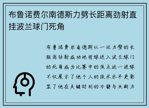 布鲁诺费尔南德斯力劈长距离劲射直挂波兰球门死角